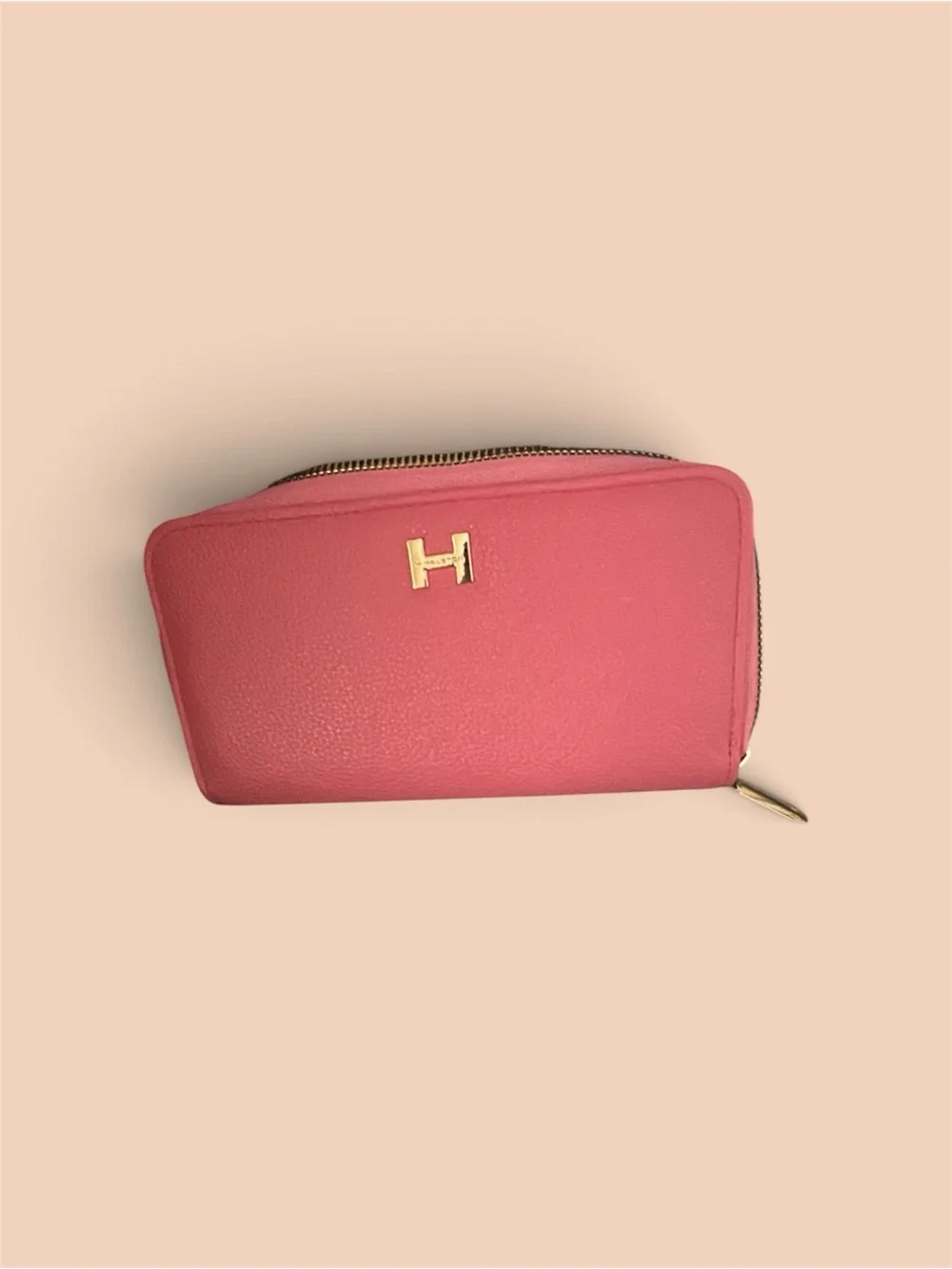 Vintage H by Halston Coral Pink Zip Wallet with Gold Hardware